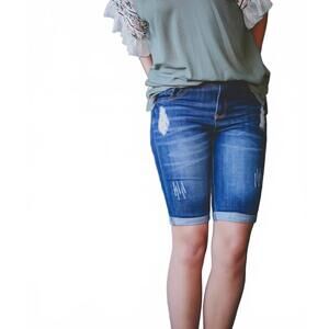 NEW COLOR SWATCH peyton bermuda denim shorts in blue